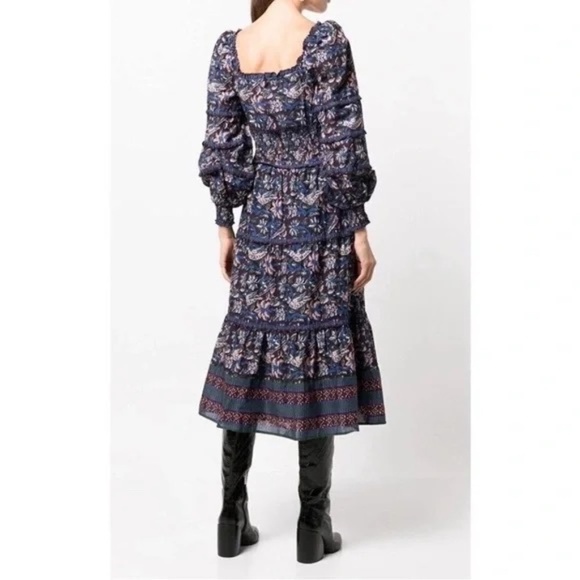 Sea New York Noah Smocked Midi Dress In Navy 31760 - Picture 4 of 15